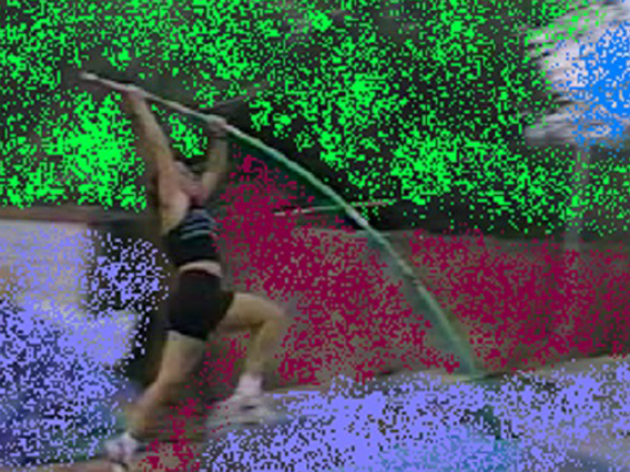 A person pole vaulting.